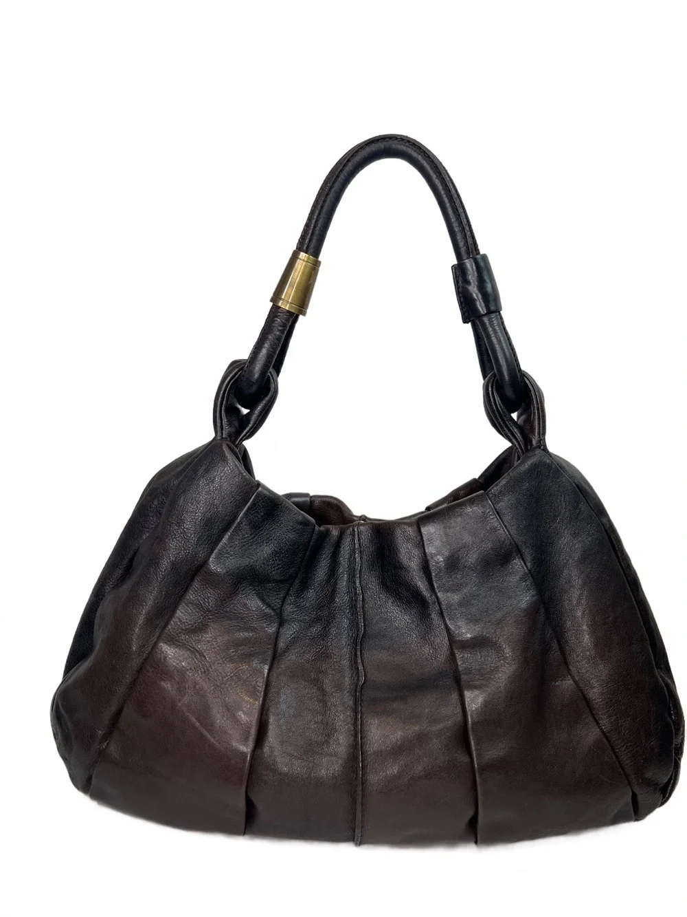 Boss Orange Pleated Leather Hobo Bag Brown Black Shoulder Purse